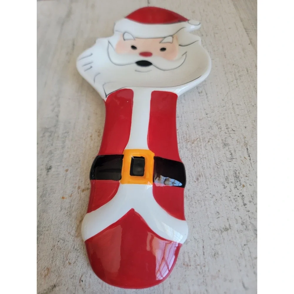 Bistro sleigh bell ceramic spoon rest Xmas kitchen accessory home decor